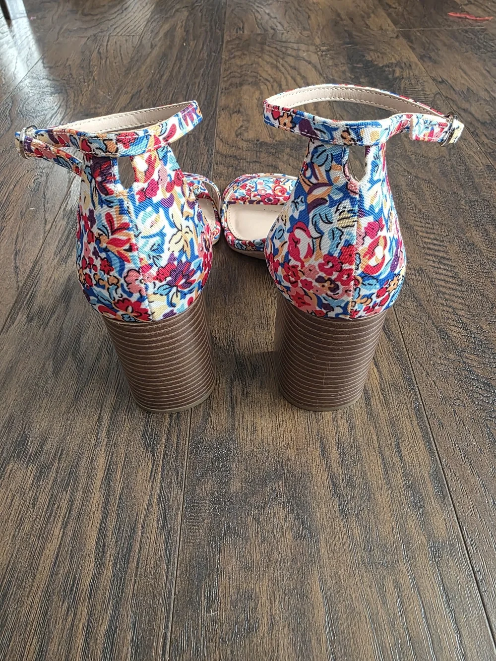 Kelly & Katie Floral Ankle-Strap Block Heel Sandals - Multicolor